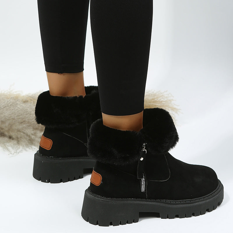 Leah – Thick Plush Snow Boots in Premium Vegan Suede with Non-Slip Sole