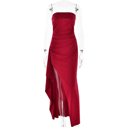 Melanie – Strapless Long Dress with Slit and Pleats