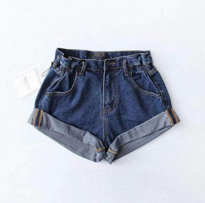 Deborah – High-Waisted Denim Shorts with Elastic Waistband and Wide Legs