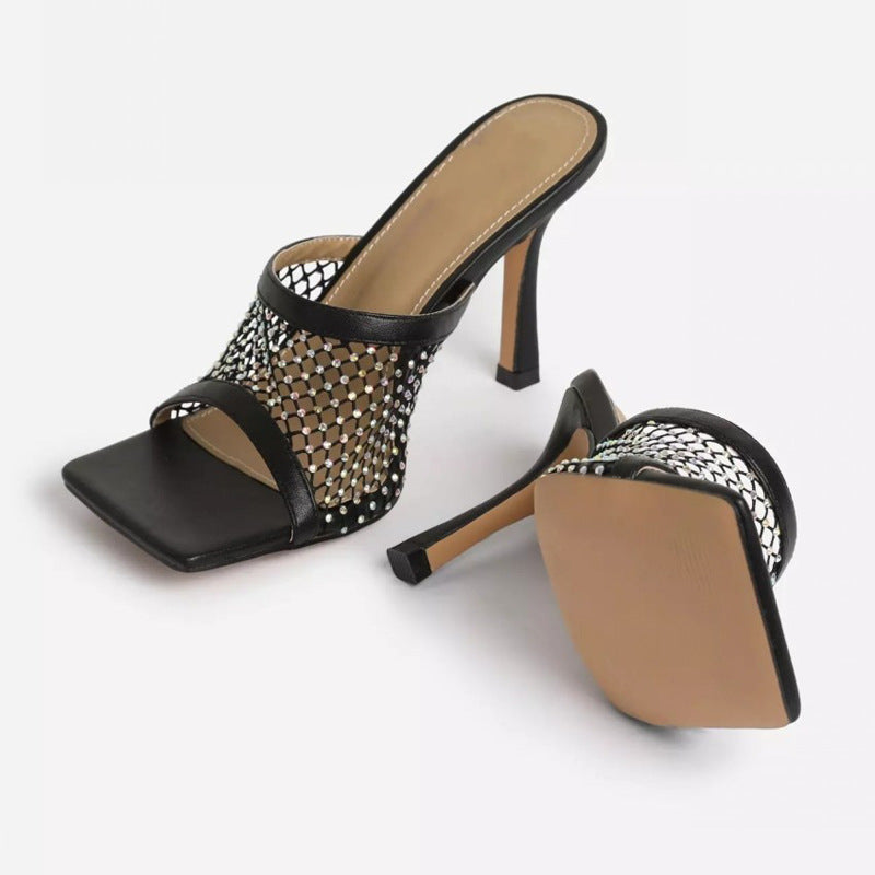 Melissa – Mesh High Heels with Rhinestones