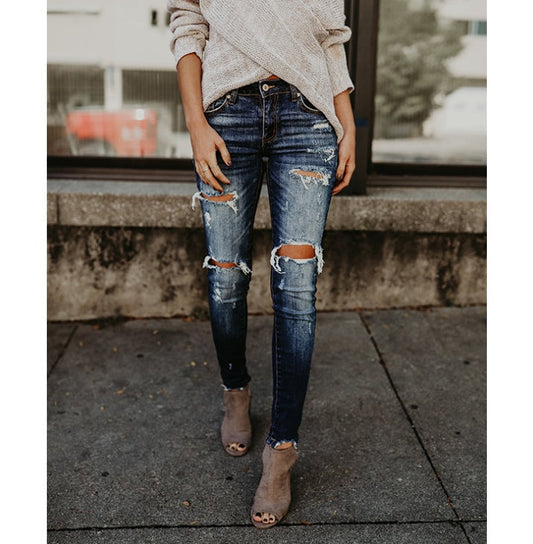 Natasha – Women's Jeans with Cut-Out Hem and Mid-Rise