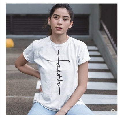 Carol – Women's Cotton T-Shirt with Cross Motif