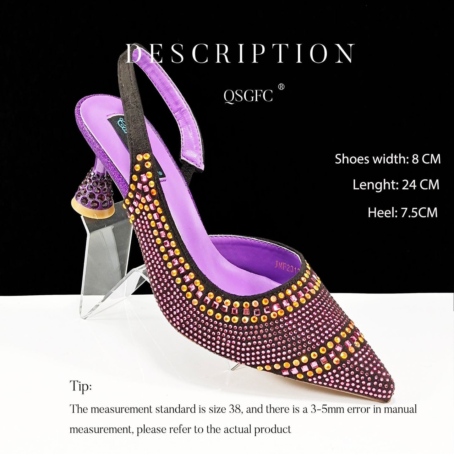 Sharon – Pointed Striped Women's High Heels with Rhinestones