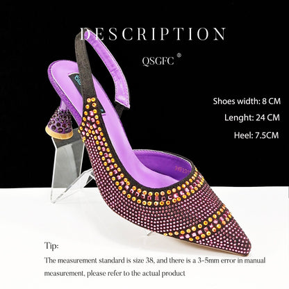 Sharon – Pointed Striped Women's High Heels with Rhinestones