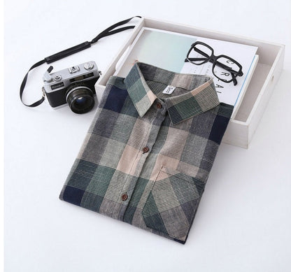 Natasha – Long Sleeve Cotton Blouse with Check Pattern