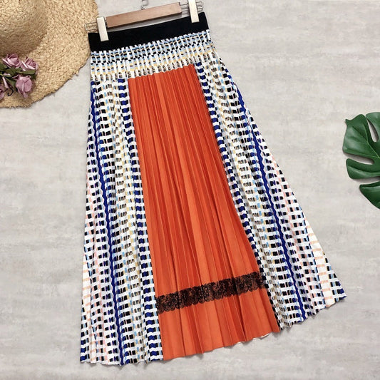 Anne – Bohemian Pleated Skirt with Check Pattern