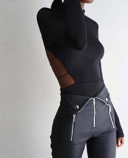 Betty – Dark Zippered Casual Pants