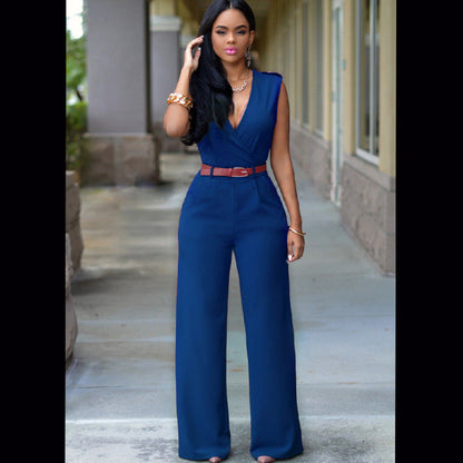 Louise – High-Waist V-Neck Wide-Leg Jumpsuit with Belt