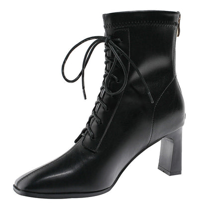 Katy – Women's High Heel Ankle Boots with Square Toe in Vegan Leather