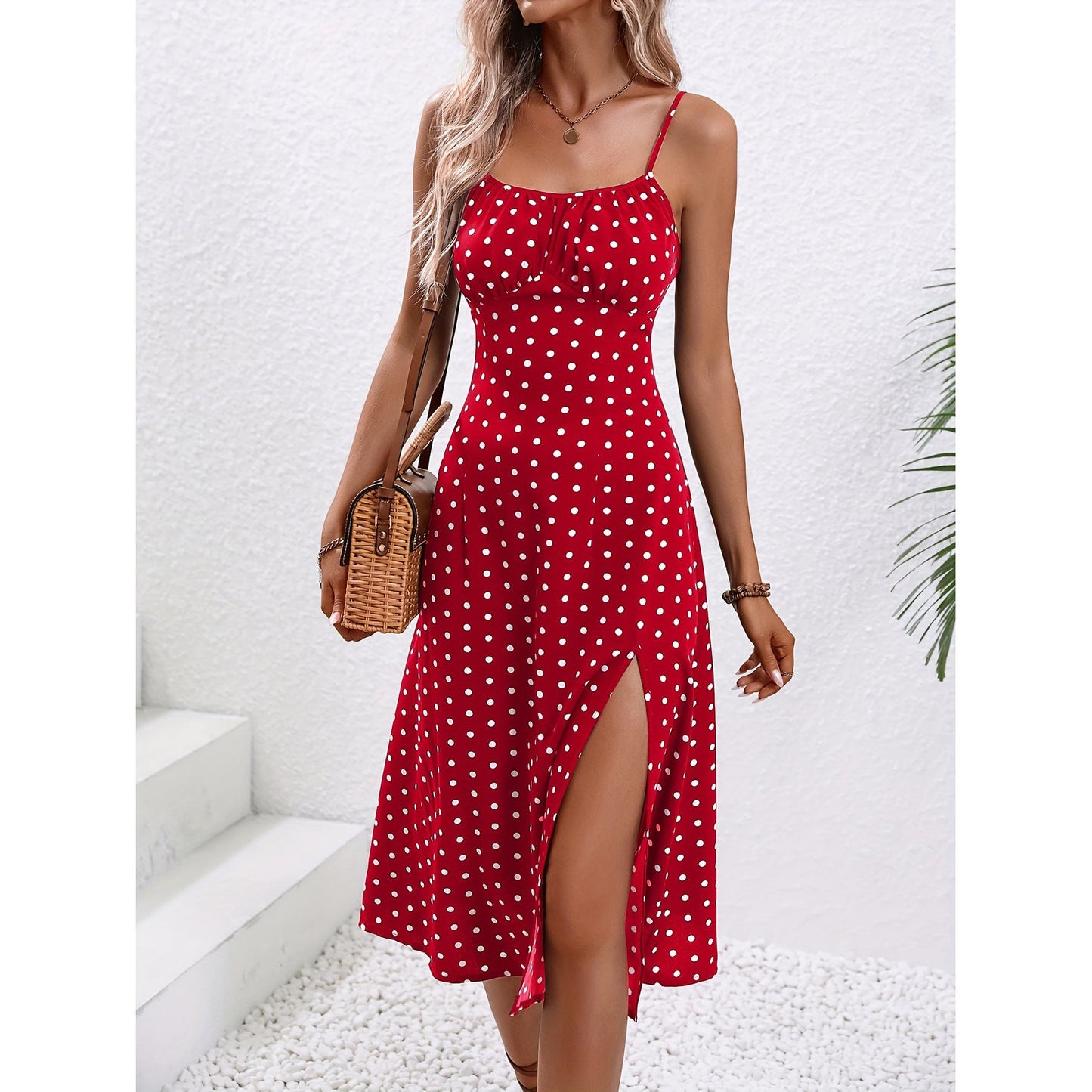 Claire – Summer Maxi Dress with Polka Dot Pattern and Sexy Slit
