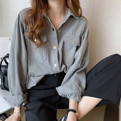 Clara – Fashionable Women's Blouse with Pockets and Long Sleeves