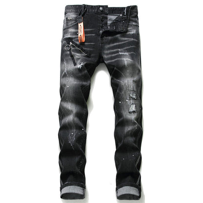 Eddie – Slim Fit Men's Jeans with Zippers and Distressed Details