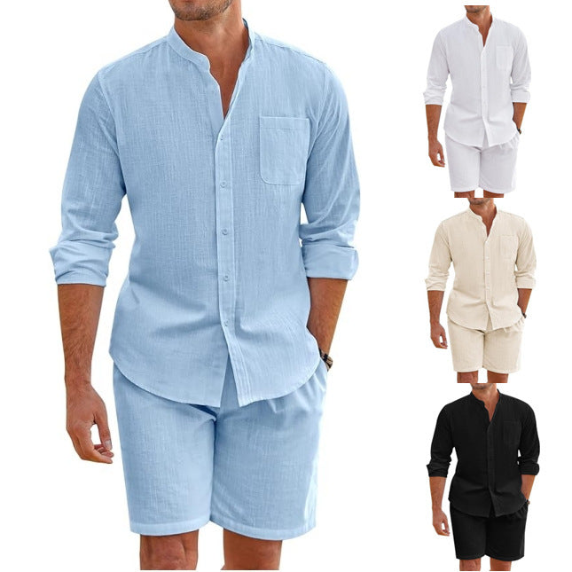 Ryan – Summer Two-Piece Polyester Shirt with Long Sleeves and Shorts