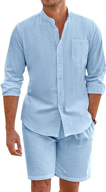 Ryan – Summer Two-Piece Polyester Shirt with Long Sleeves and Shorts