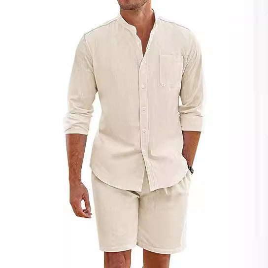Ryan – Summer Two-Piece Polyester Shirt with Long Sleeves and Shorts