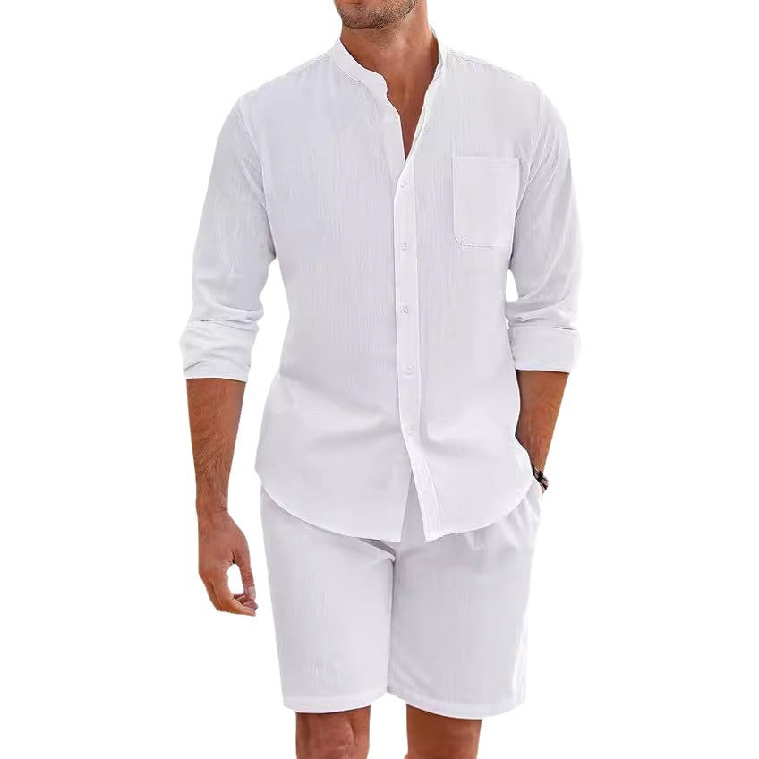 Ryan – Summer Two-Piece Polyester Shirt with Long Sleeves and Shorts