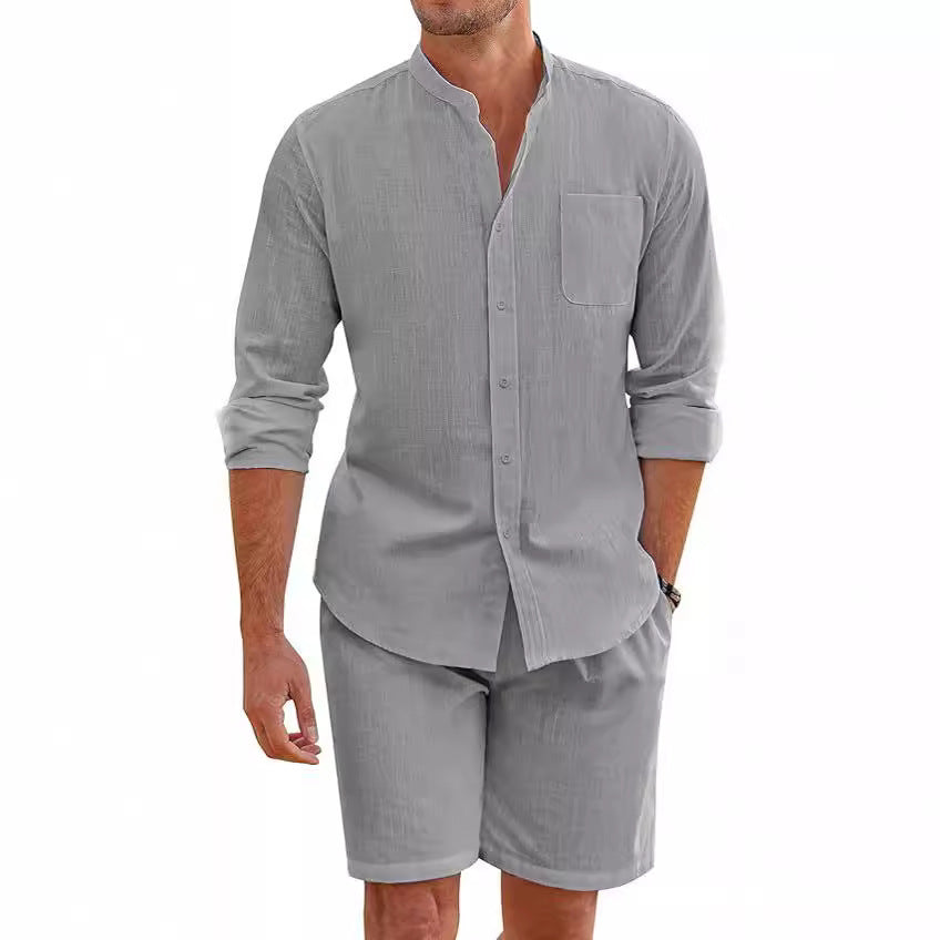 Ryan – Summer Two-Piece Polyester Shirt with Long Sleeves and Shorts