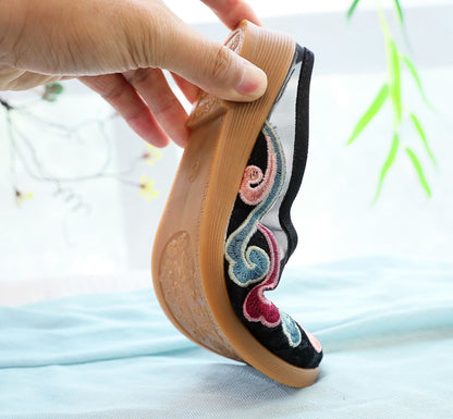 Michelle – Embroidered Cotton Mules in Retro Style