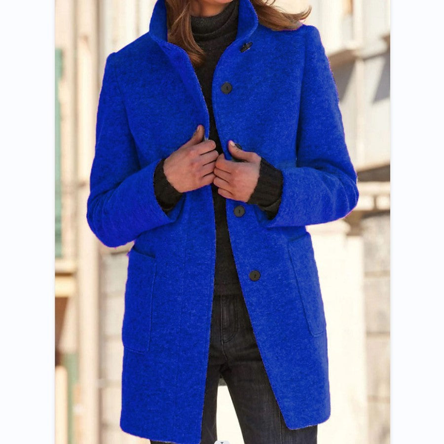 Charlotte – Women's Wool Coat with Stand Collar and Pockets