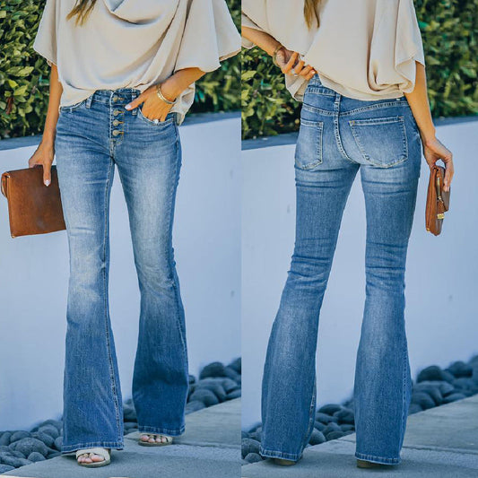 Rebecca – Slim Women's Jeans with Multi-Button Design and Flared Cut