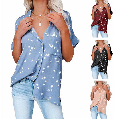 Lucy – Short V-Neck T-Shirt with Star Pattern