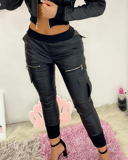 Sarah – Black Vegan Leather Pants with Tie Closure