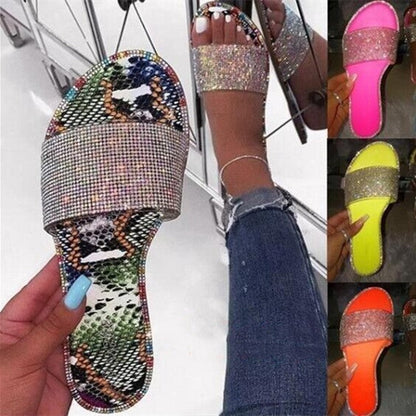 Denise – Large Rhinestone Sandals and Slides for Women with Low Heel