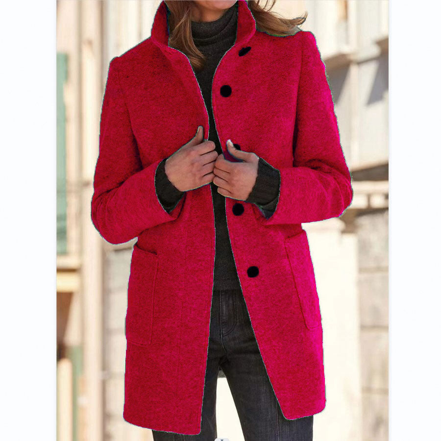 Charlotte – Women's Wool Coat with Stand Collar and Pockets
