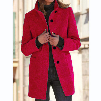 Charlotte – Women's Wool Coat with Stand Collar and Pockets