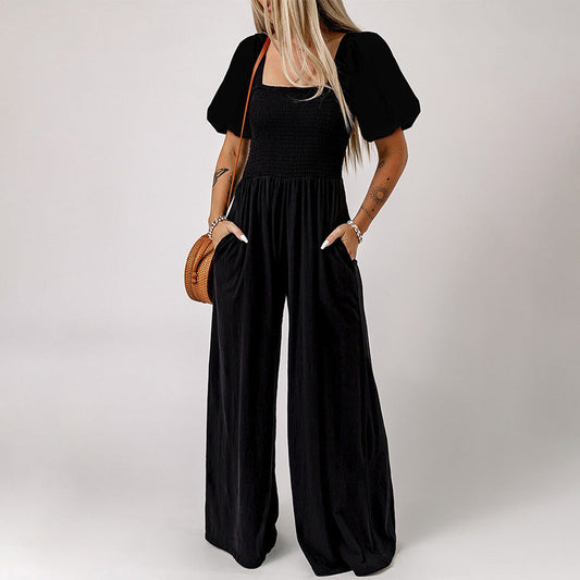 Holly – Women's Jumpsuit with Square Neckline and Short Sleeves