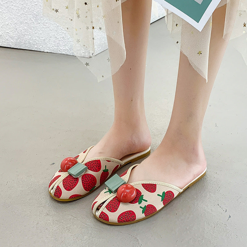 Margaret – Flat Women's Beach Slippers with Cherry Toe Cap