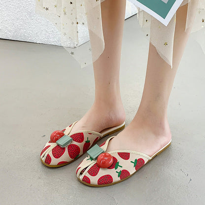 Margaret – Flat Women's Beach Slippers with Cherry Toe Cap