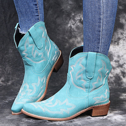 Mary – Embroidered Cowgirl Boots with Wedge Heel