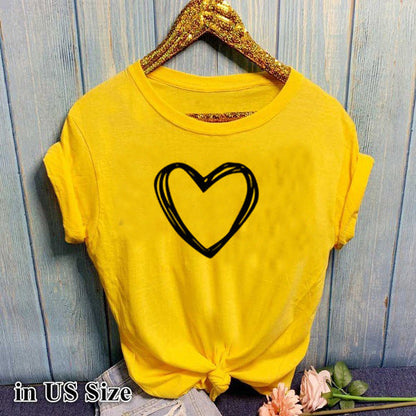 Jacqueline – Heart Pattern Women's T-Shirt, Short Sleeve, Crew Neck, Relaxed Fit