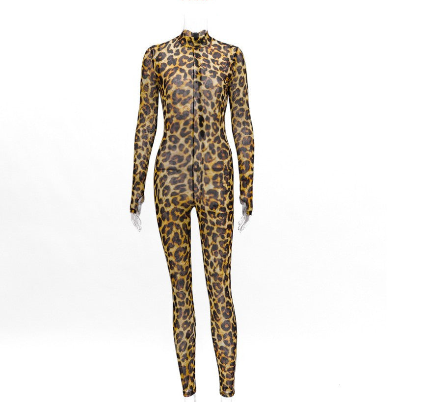 Miranda – Form-Fitting Women's Jumpsuit with Leopard Print