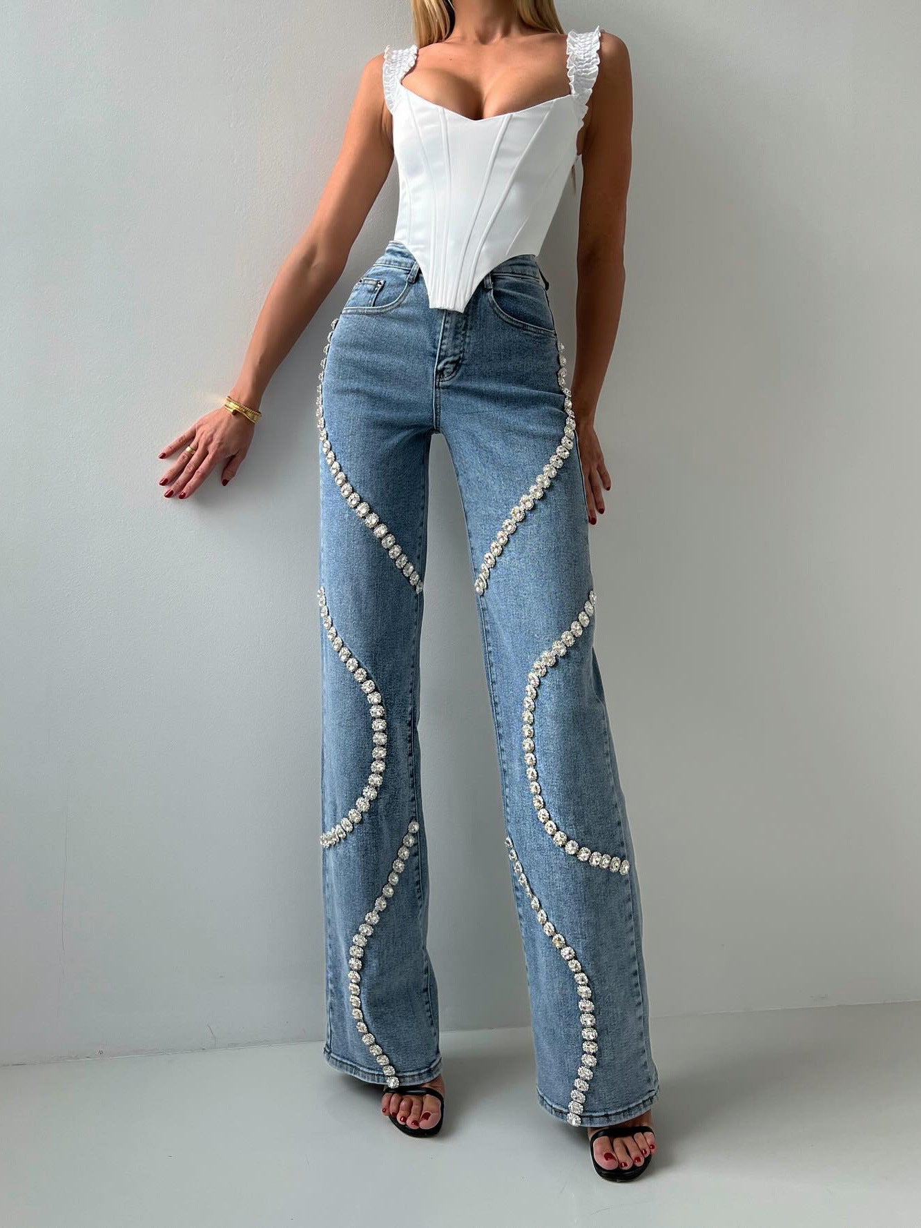 Emily – Straight Women's Jeans with Rhinestone Design