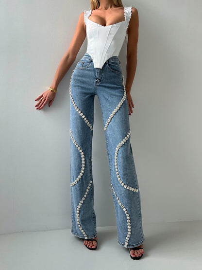 Emily – Straight Women's Jeans with Rhinestone Design