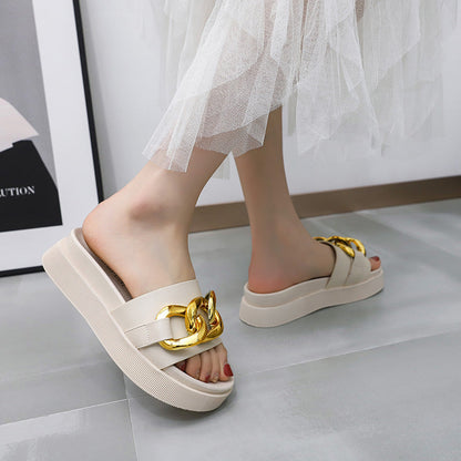 Hannah – Flat Women's Beach Sandals with Metal Chain