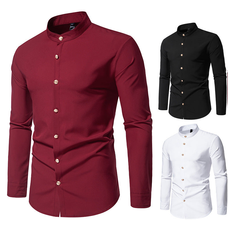 Ben – Men's Solid Party Shirt with Metal Buttons and Long Sleeves
