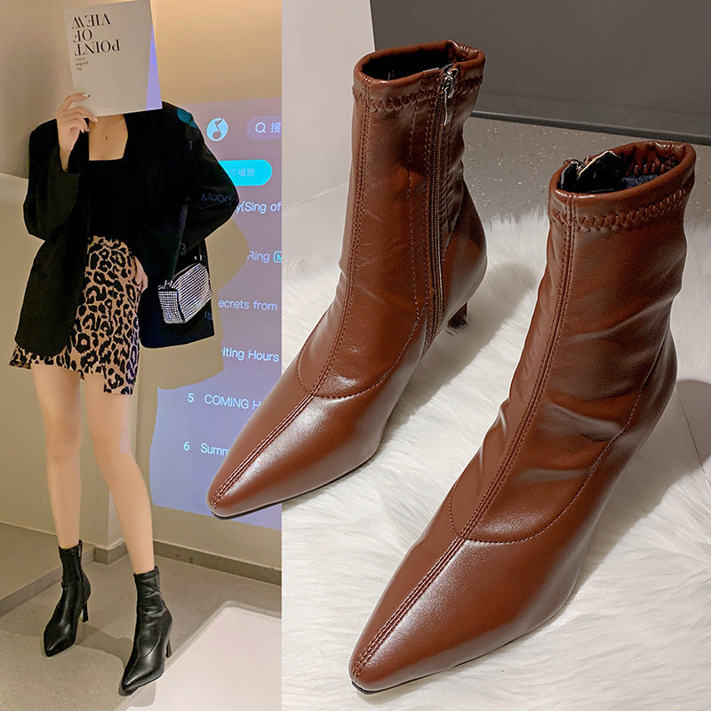 Mary – Vegan Leather Pointed Thick Heel Boots