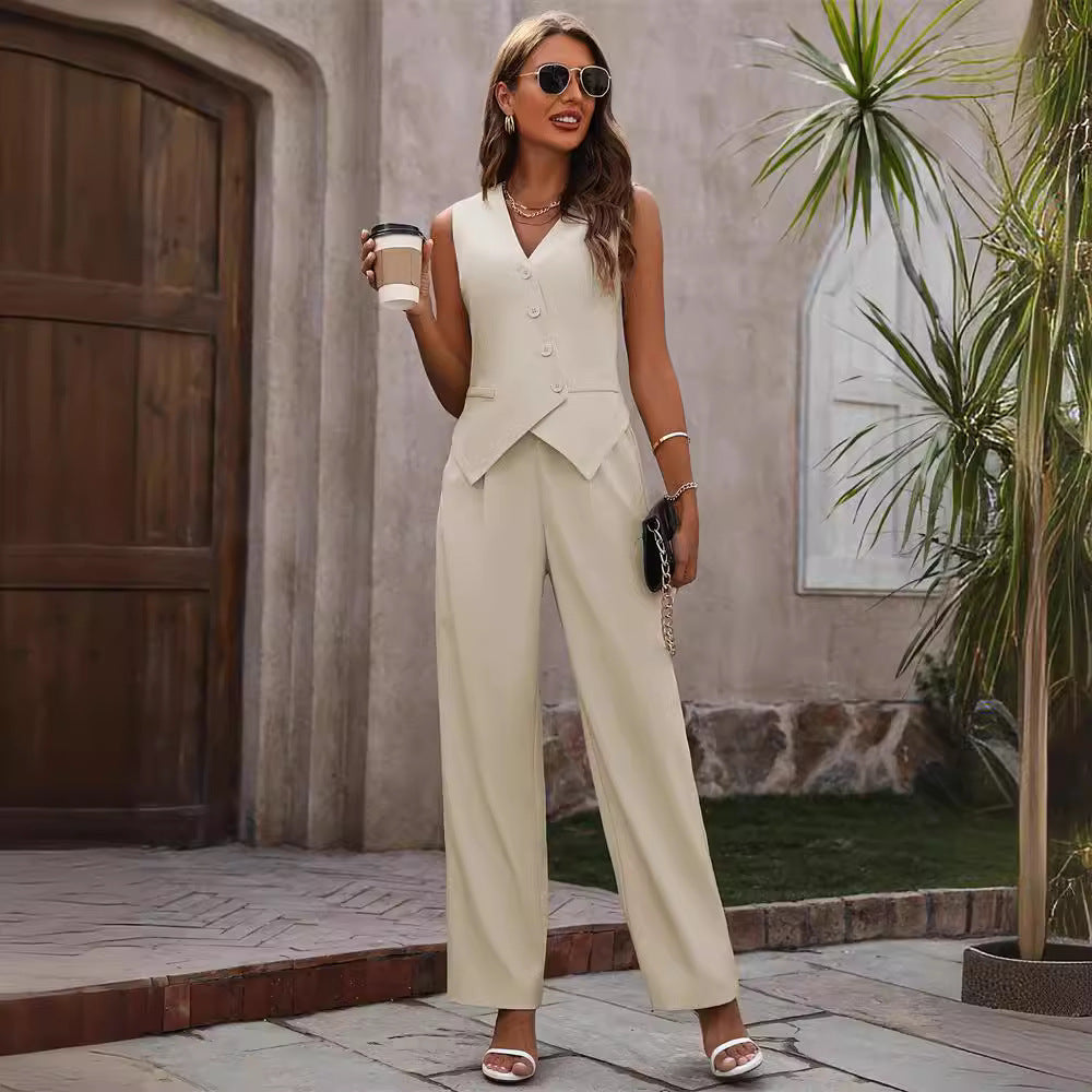 Audrey – Women's Summer Suit with Buttons and Straight Pants