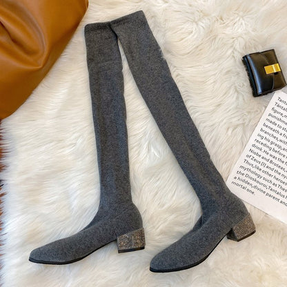 Kim – Breathable Over-the-Knee Stretch Socks with Lace Detail and Thick Sole