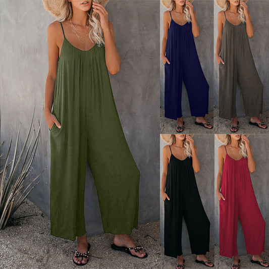 Lynda – Casual Sleeveless Women's Jumpsuit with Pockets