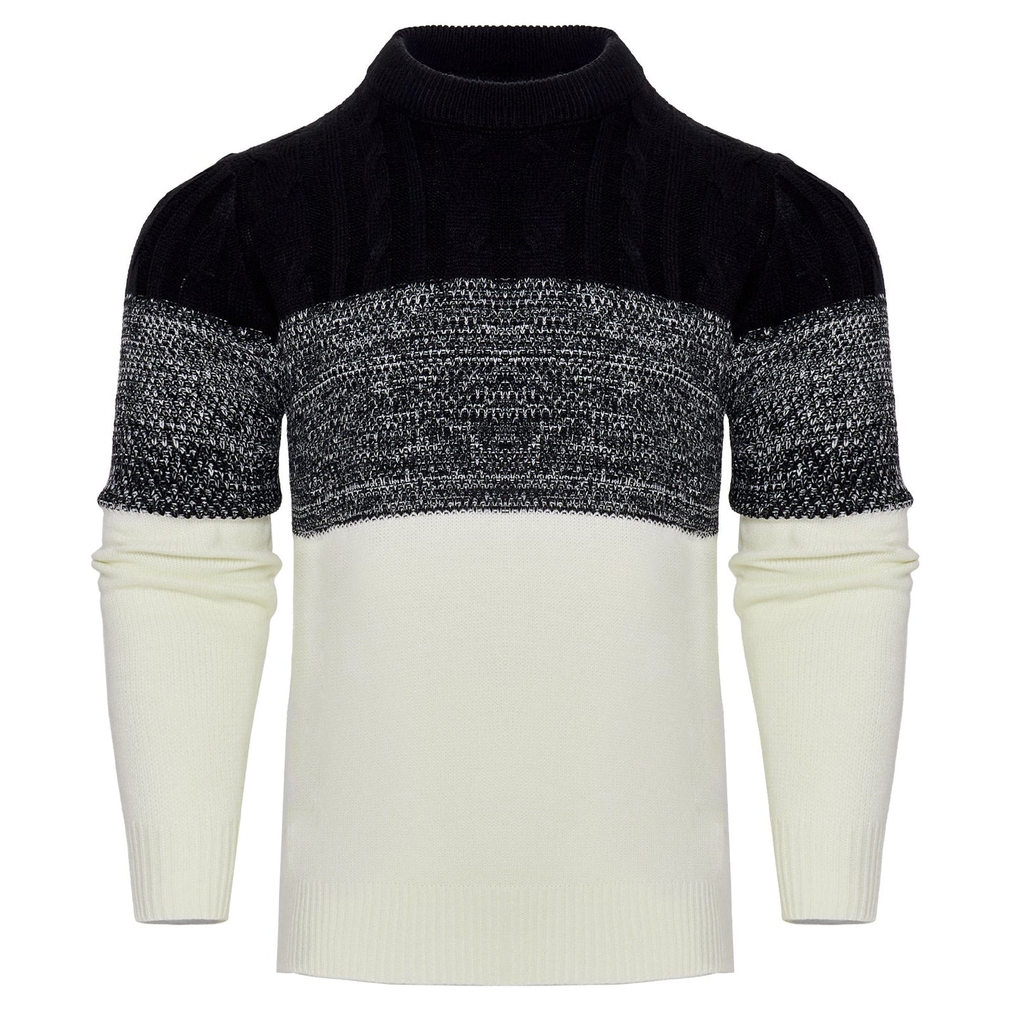Callum – Casual Color Block Long Sleeve Sweater with Cable Knit