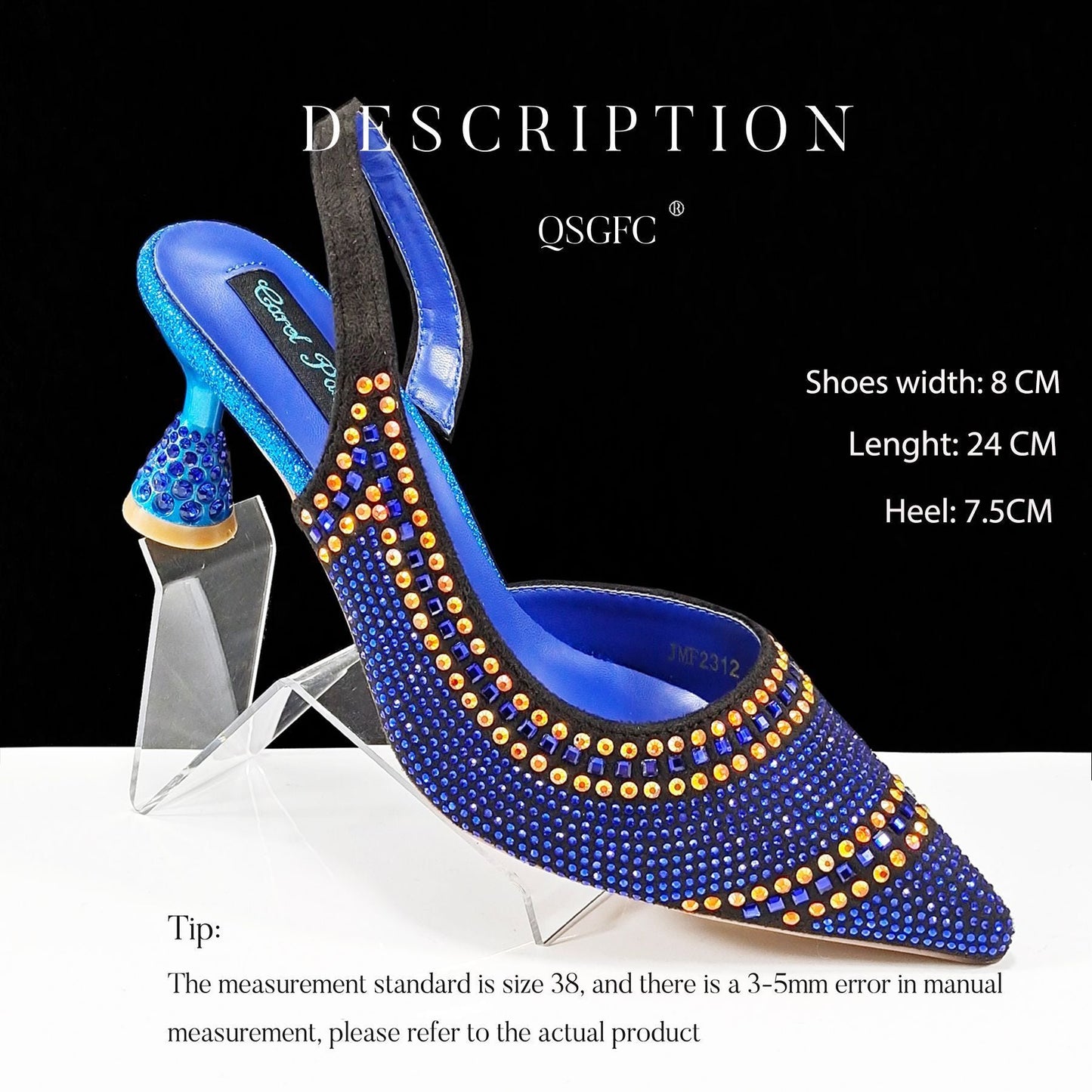 Sharon – Pointed Striped Women's High Heels with Rhinestones