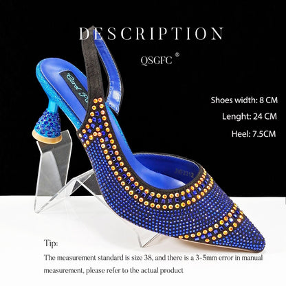 Sharon – Pointed Striped Women's High Heels with Rhinestones