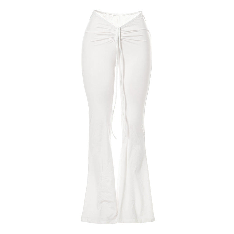 Sharon – Wide Pleated Pants with Low Waist in Plain White