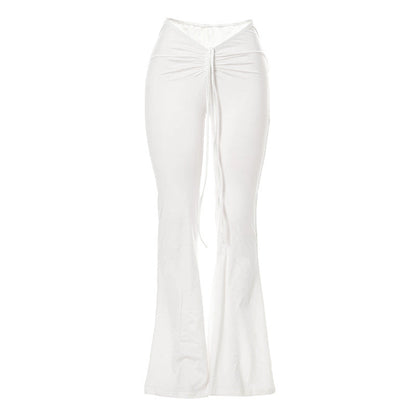 Sharon – Wide Pleated Pants with Low Waist in Plain White