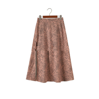 Rose – Long A-Line Skirt with Leopard Print