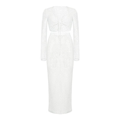 Faith – Long Knit Maxi Dress with Lace and Mesh